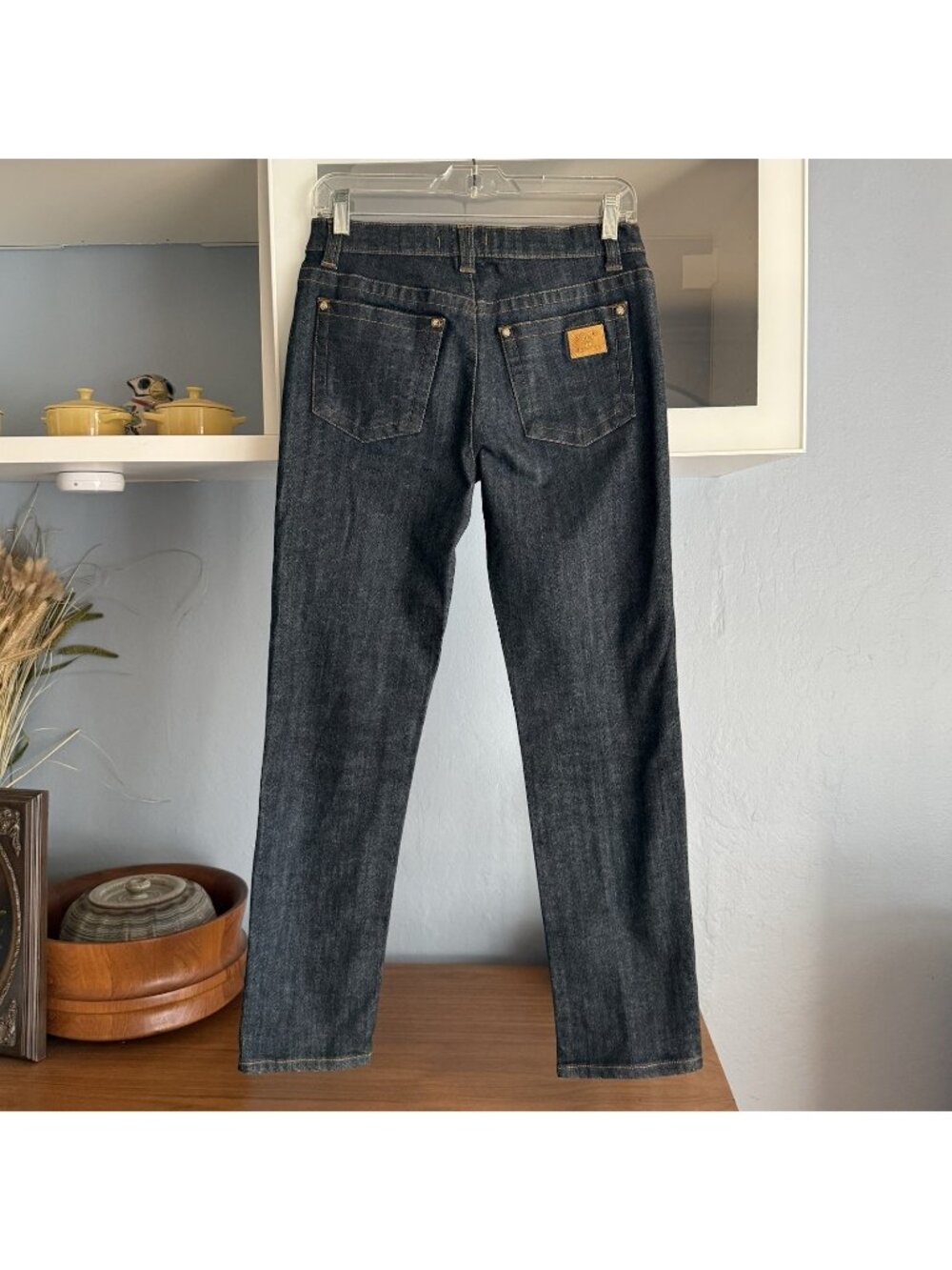 Just Cavalli Low Rise Slim Jeans Size 40 Dark Wash Gold Logo Hardware